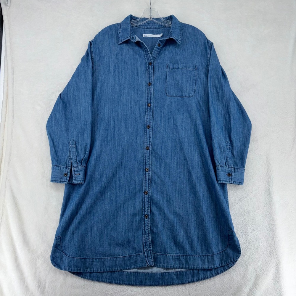 Southern Tide Women XL Denim Shirt Dress Blue Long Sleeve Cotton Button Up 1085